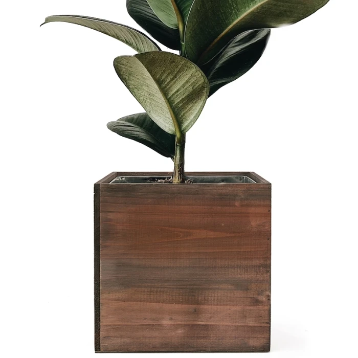 Wood Cube Planter Box With Zinc Metal Liner, 8" X 8" X 8" (Wholesale 8 PCS/Case)