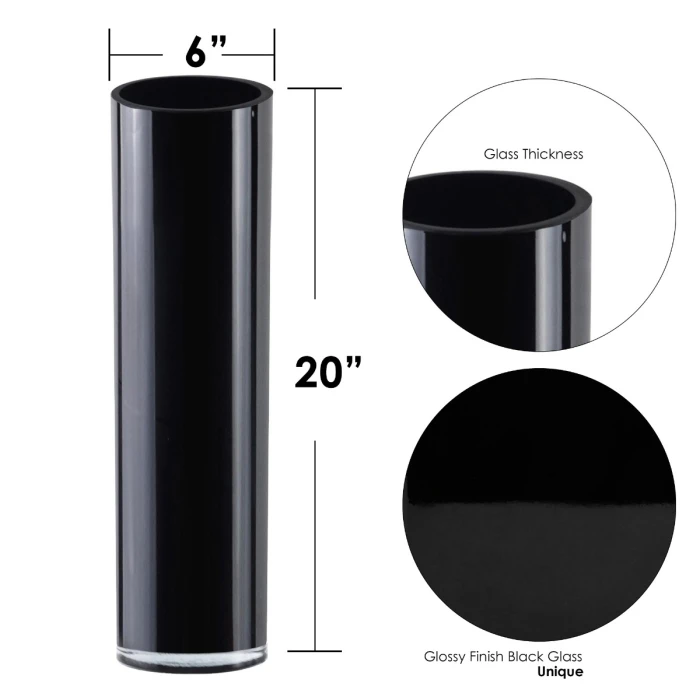 Glass Black Cylinder Vase, H-20" D-6" (Wholesale 4 PCS/Case) - Image 2