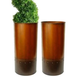 Copper Finish Zinc Metal Cylinder Planter, H-25" D-12" (Wholesale 2 PCS/Case)