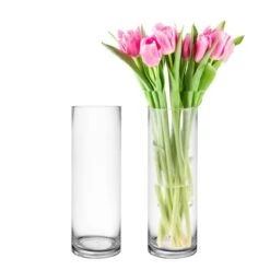 Glass Cylinder Vase, H-12" D-4" (Wholesale 12 PCS/Case)