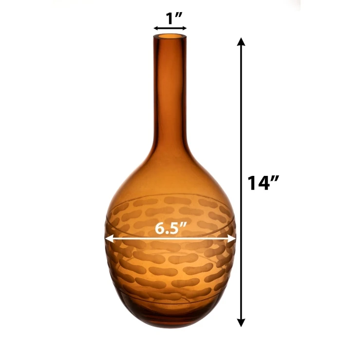 Decorative Amber Carved Glass Vase H-14.5" D-1.5" (Wholesale 6 Pcs Per Case) - Image 2