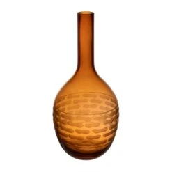 Decorative Amber Carved Glass Vase H-14.5" D-1.5" (Wholesale 6 Pcs Per Case)