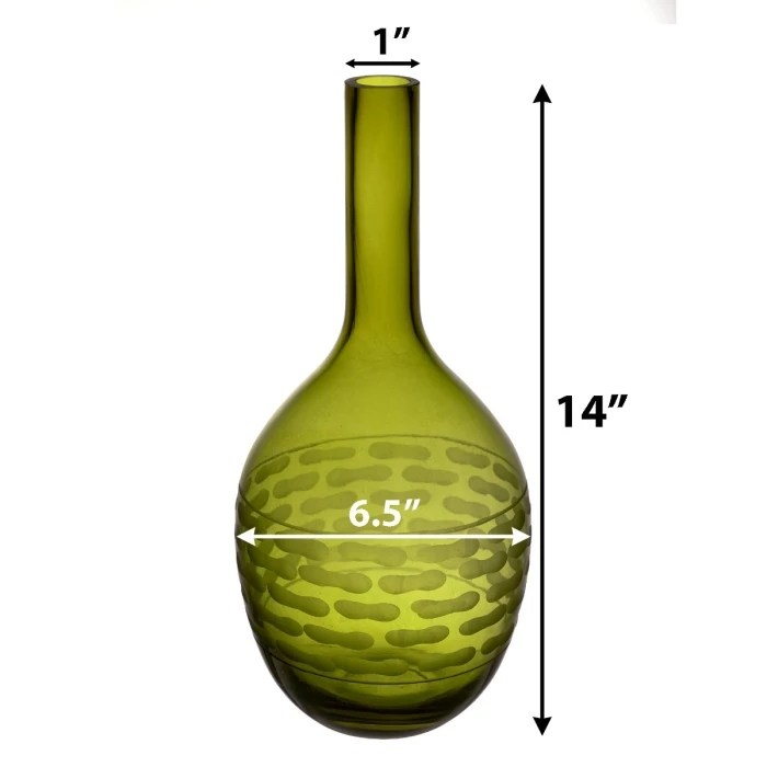 Decorative Olive Green Carved Glass Vase H-14.5" D-1.5" (Wholesale 6 Pcs Per Case) - Image 2