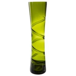 Olive Green Carved Glass Vase H-16" D-4" (Wholesale 6 Pcs Per Case)