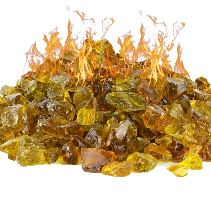 Amber Fire Pit Glass Stones, 1/2" (Wholesale 40 LBS/Case)