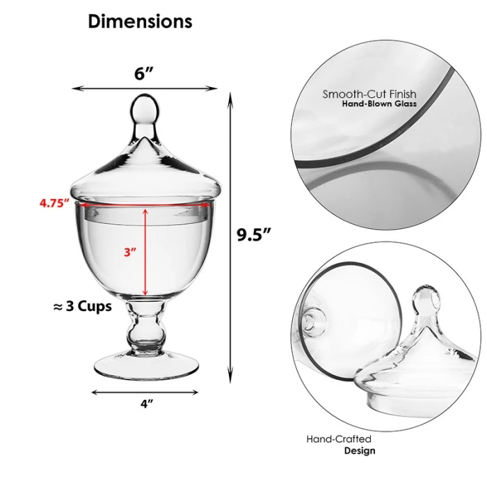 Glass Candy Buffet Apothecary Jar, H:9.5" D-4.75" (Wholesale 12 PCS/Case) - Image 2