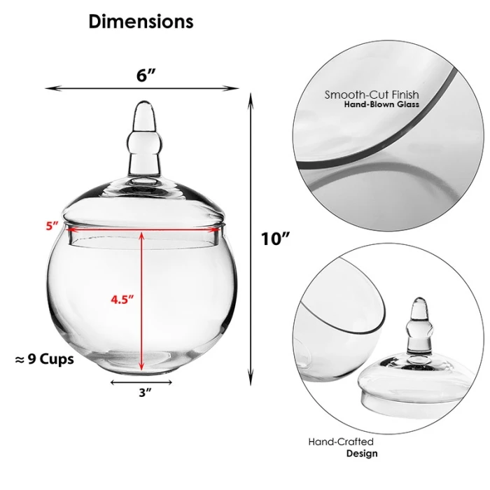 Glass Candy Buffet Apothecary Jar, H-10" D-5" (Wholesale 8 PCS/Case) - Image 2