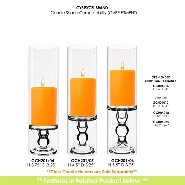 Glass Hurricane Candle Holder Shade Chimney Tube, H-14" - 24" D-4" (Wholesale 12 PCS/Case) - Image 2