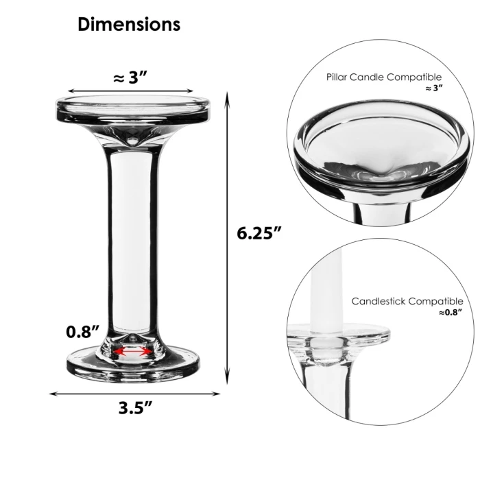 Modern Glass Dual Use Pillar Taper Candle Holder, H-6.25" W-3" (Wholesale 12 PCS/Case) - Image 2