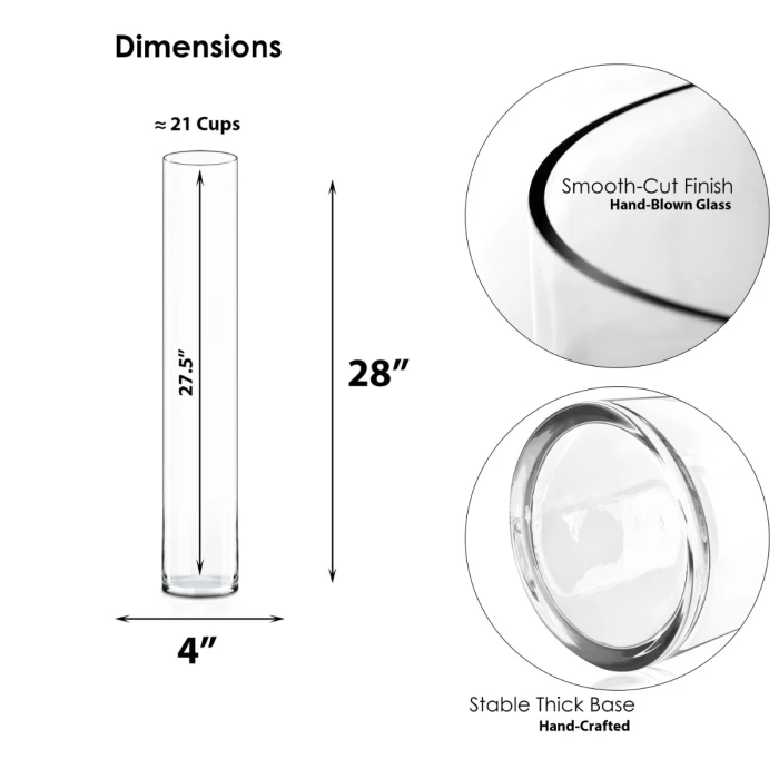 Glass Cylinder Vase, H-28" D-4" (Wholesale 4 PCS/Case) - Image 2