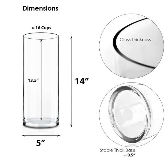 Glass Cylinder Vase, H-14" D-5" (Wholesale 6 PCS/Case) - Image 2