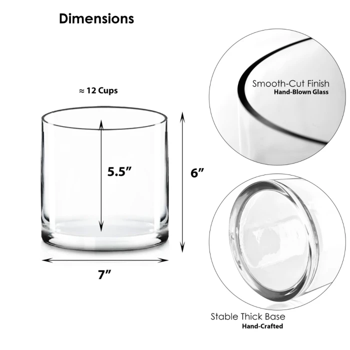 Glass Cylinder Vase, H-6" D-7" (Wholesale 6 PCS/Case) - Image 2