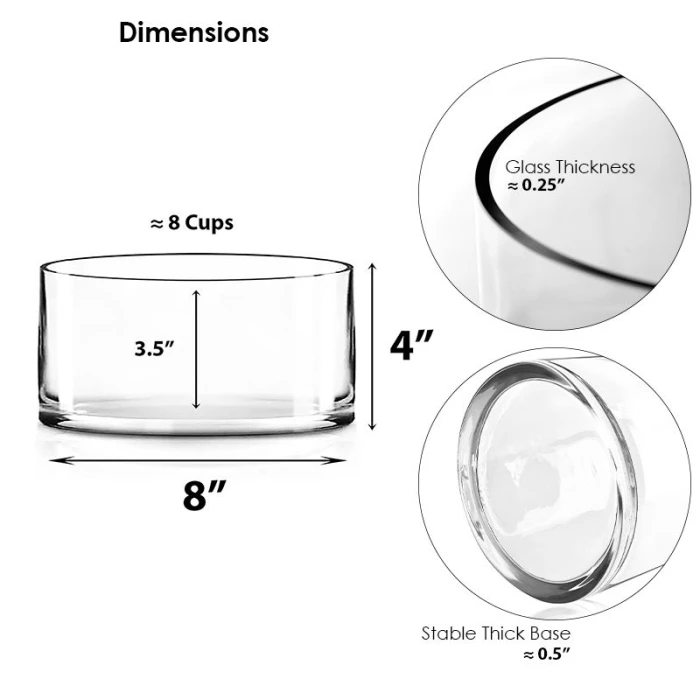 Glass Cylinder Vase, H-4" D-8" (Wholesale 4 PCS/Case) - Image 2