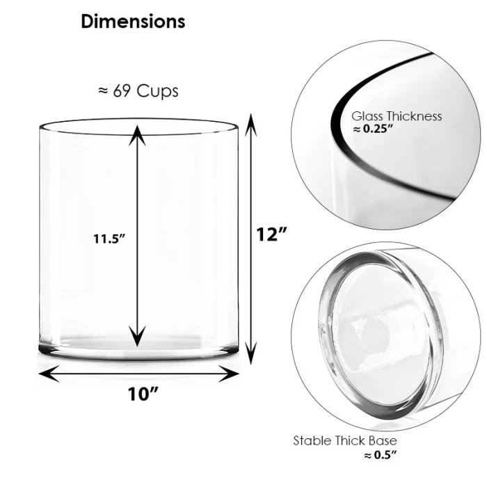 Glass Cylinder Vase, H-12" D-10" (Wholesale 2 PCS/Case) - Image 2