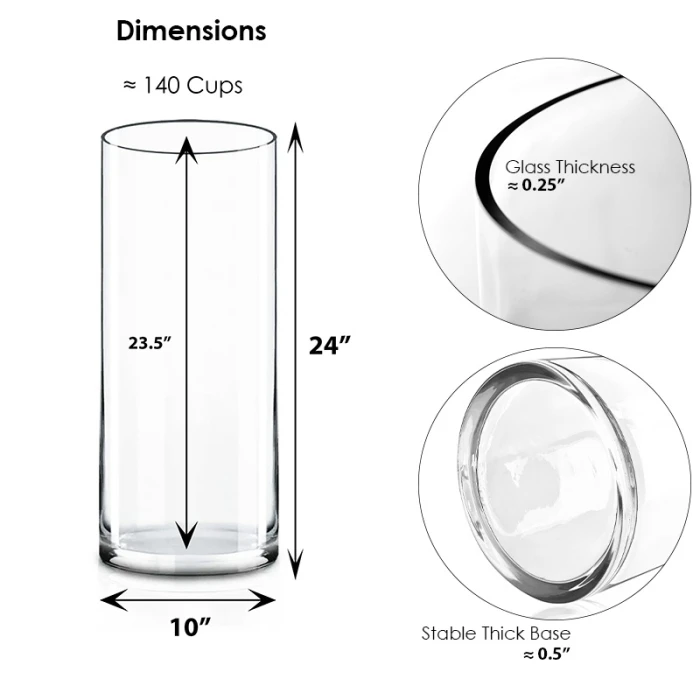 Glass Cylinder Vase, H-24" D-10" (Wholesale 2 PCS/Case) - Image 2