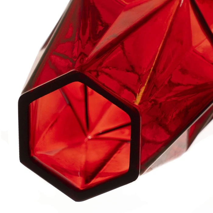 Red Glass Geometric Flower Vase, H-8" W-4.25" (Wholesale 12 PCS/Case) - Image 4