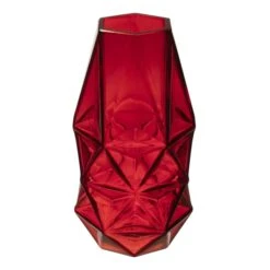 Red Glass Geometric Flower Vase, H-8" W-4.25" (Wholesale 12 PCS/Case)