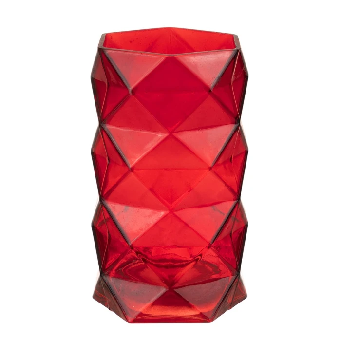 Red Glass Geometric Flower Vase, H-8" W-4" (Wholesale 12 PCS/Case) - Image 3