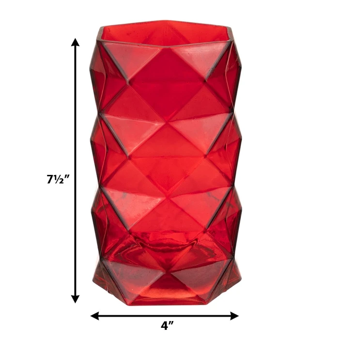 Red Glass Geometric Flower Vase, H-8" W-4" (Wholesale 12 PCS/Case) - Image 2