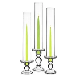 24 Sets Glass Candle Holder Set Of 3 (D-3" H-3.5" | 4.5" | 5.5") With Glass Tubes