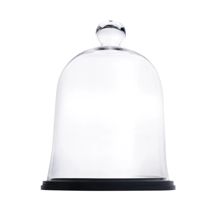 Glass Bell Dome Cloche With Black Wood Base, H-17" D-13" (Wholesale 2 PCS/Case)
