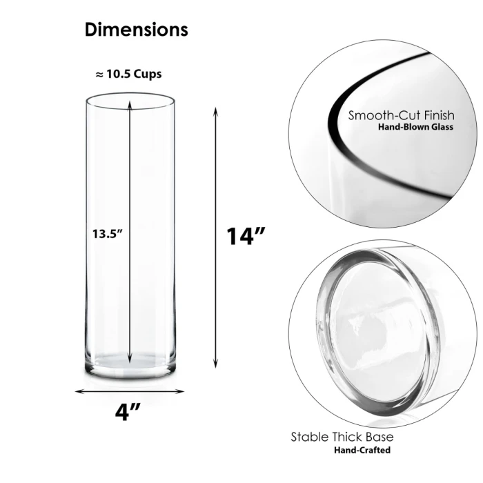 Glass Cylinder Vase, H-14" D-4" (Wholesale 6 PCS/Case) - Image 2