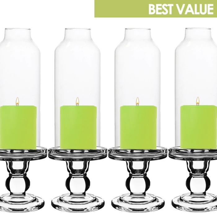 24 Sets Glass Candle Holder H-3.75" With 8" Candle Milk Bottle Chimney Tubes (48 Pcs)