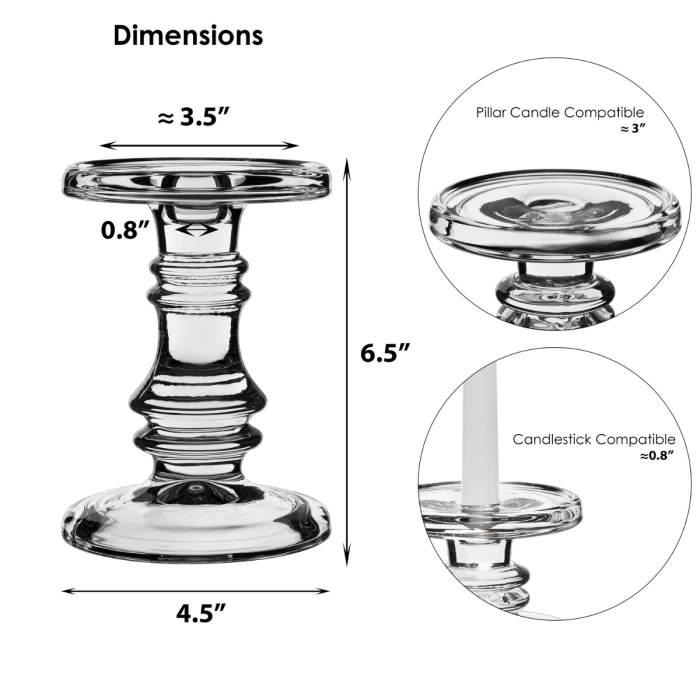 Classic Glass Dual Use Pillar Taper Candle Holder, H-6.25" W-4.5" (Wholesale 12 PCS/Case) - Image 2