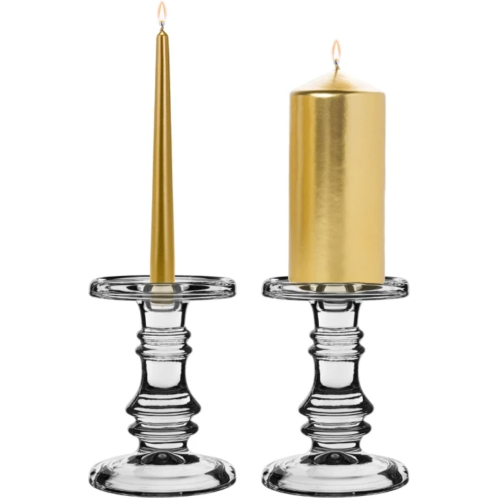 Classic Glass Dual Use Pillar Taper Candle Holder, H-6.25" W-4.5" (Wholesale 12 PCS/Case)