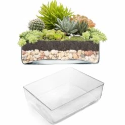 Glass Rectangle Vase, 9" X 7" X 4" (Wholesale 6 PCS/Case)