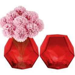 6" Geometric Red Glass Vases Candle Holder