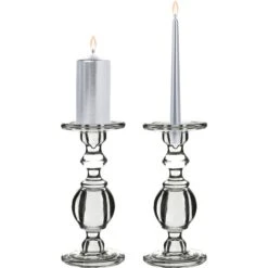 Baluster Glass Dual Use Pillar Taper Candle Holder, H-9.5" W-4.5" (Wholesale 6 PCS/Case)