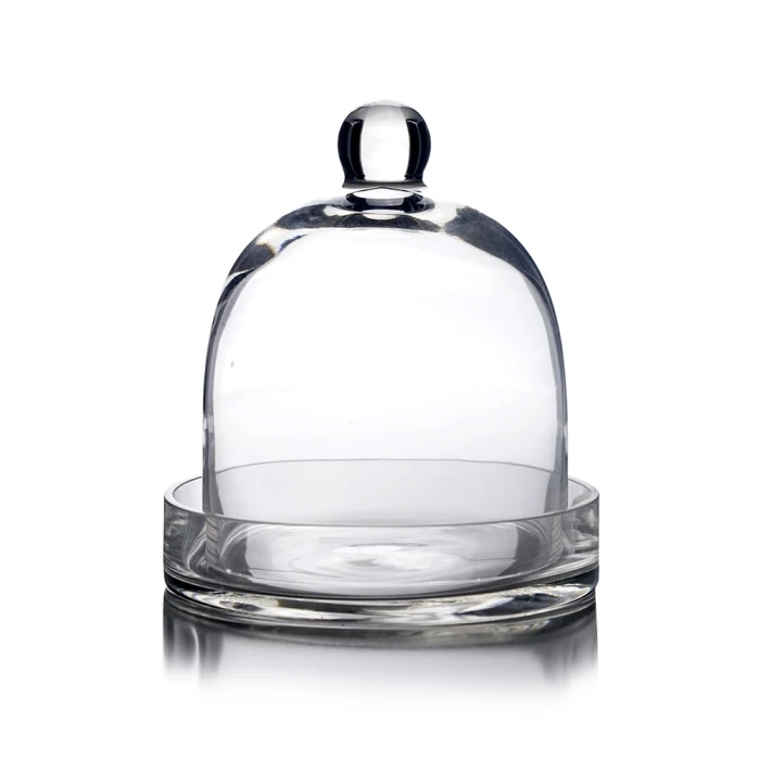 Glass Bell Dome Cloche With Glass Tray Base, H-8" D-7" (Wholesale 4 PCS/Case) - Image 3