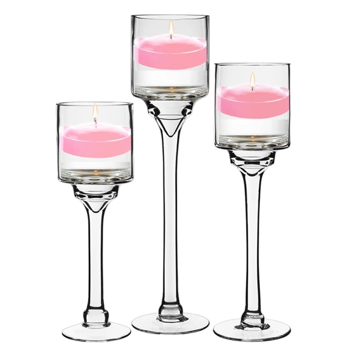 Long Stem Glass Candle Holder Set Of 3. H-12"/14"/16" X D-4" (Pack Of 6 Pcs) - Image 3