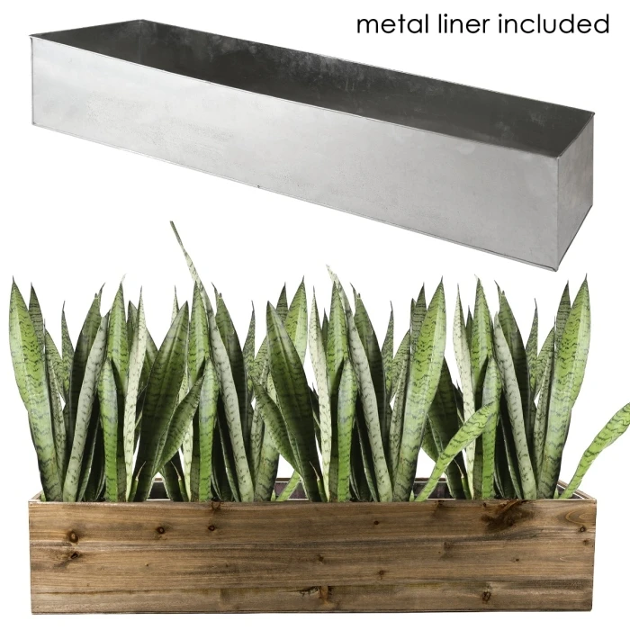 Wood Rectangle Planter Box With Metal Zinc Liner, 8" X 40" X 8" (Wholesale 2 PCS/Case)