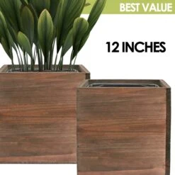 Wood Cube Planter Box With Zinc Metal Liner, 12" X 12" X 12" (Wholesale 2 PCS/Case)