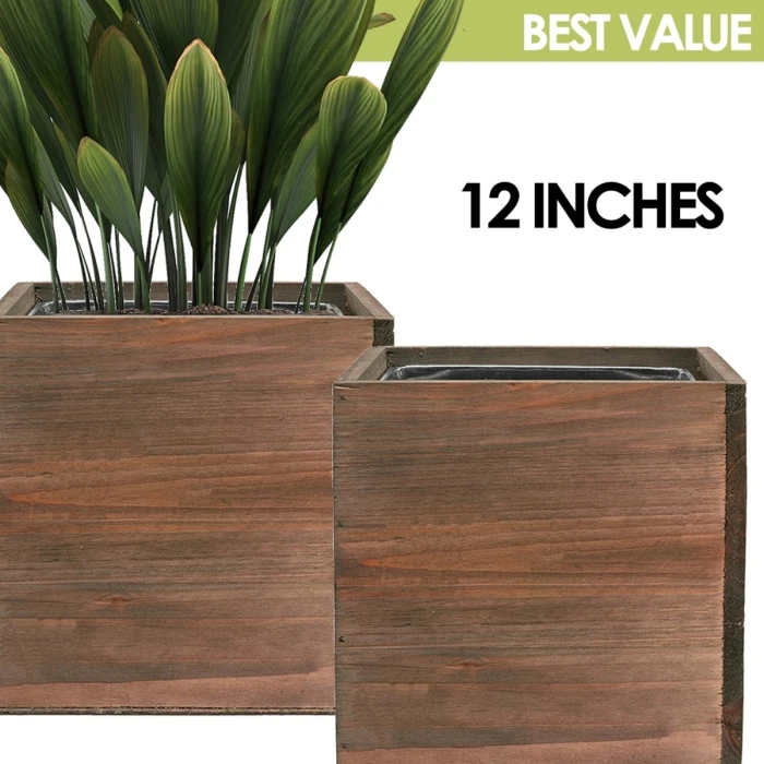 Wood Cube Planter Box With Zinc Metal Liner, 12" X 12" X 12" (Wholesale 2 PCS/Case)