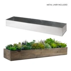 Wood Rectangle Planter Box With Metal Zinc Liner, 6" X 24" X 3" (Wholesale 6 PCS/Case)