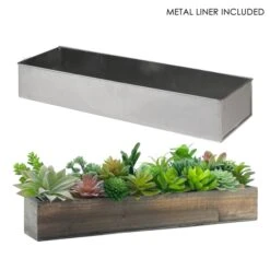 Wood Rectangle Planter Box With Metal Zinc Liner, 6" X 18" X 3" (Wholesale 6 PCS/Case)