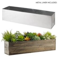 Wood Rectangle Planter Box With Metal Zinc Liner, 6" X 24" X 6" (Wholesale 4 PCS/Case)