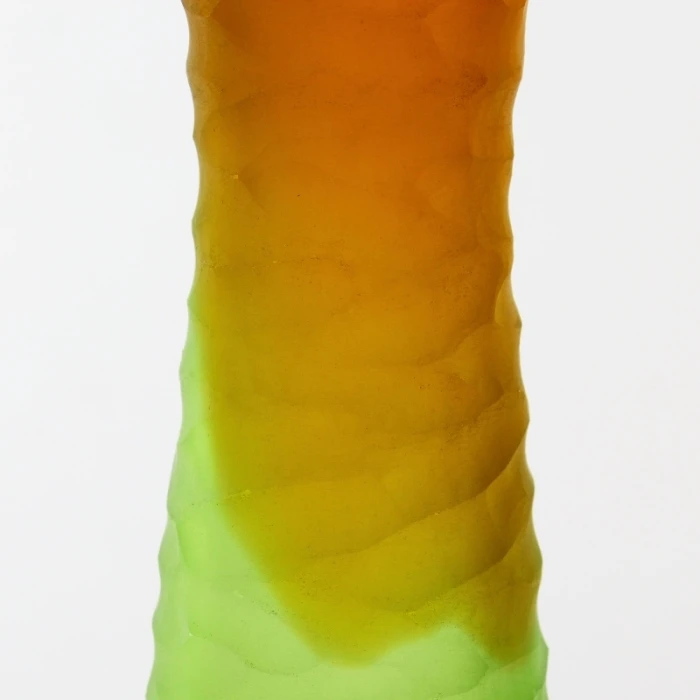 Carved Orange & Green Color Glass Vase H-15" D-4" (Wholesale 6 Pcs Per Case) - Image 3