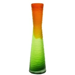 Carved Orange & Green Color Glass Vase H-15" D-4" (Wholesale 6 Pcs Per Case)