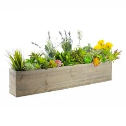 Natural Wood Rectangle Planter Box With Plastic Liner, 6" X 35" X 6" (Wholesale 3 PCS/Case)