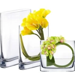 Glass Rectangle Round Edge Oval Vase, L-6"/8"/10"/12" X W-1.75" X H-7", Pack Of 6 Pcs