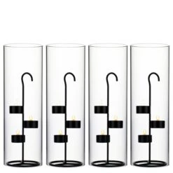 Metal Black Tea Light Stand H-11.75" D-4.25" With 14" Hurricanes Tubes (Wholesale 18 Sets/Case)