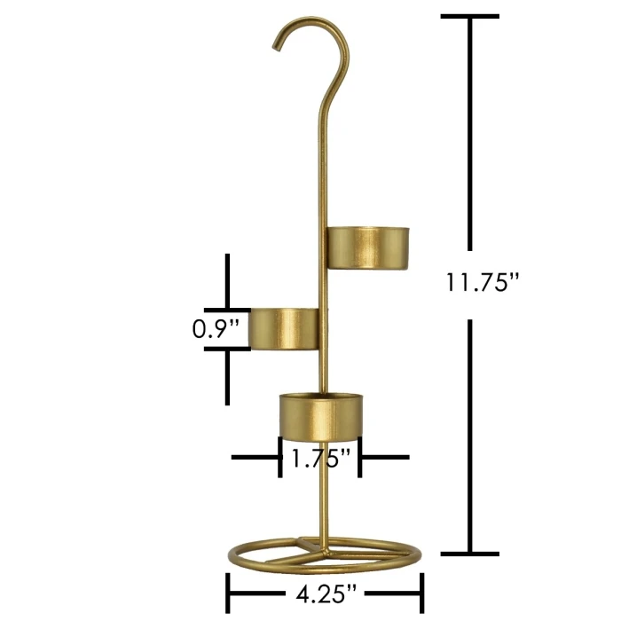 Metal Tea Light Candle Holder Stand H-11.75" D-4.25", Gold (Wholesale 12 PCS/Case) - Image 2