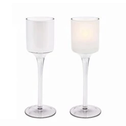 White Glass Long Stem Candle Holder, H-7.5" D-2" (Wholesale 36 PCS/Case)