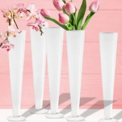 White Christmas Glass Trumpet Vase, H-24" D-4.5" (Wholesale 6 PCS/Case)