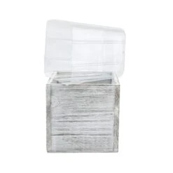 Natural Wood Cube White Planter Box With Plastic Liner, 5" X 5" X 5" (Wholesale 24 PCS/Case)