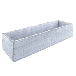 White/Grey Wood Rectangle Planter Box With Plastic Liner, 5" X 17" X 4" (Wholesale 12 PCS/Case)